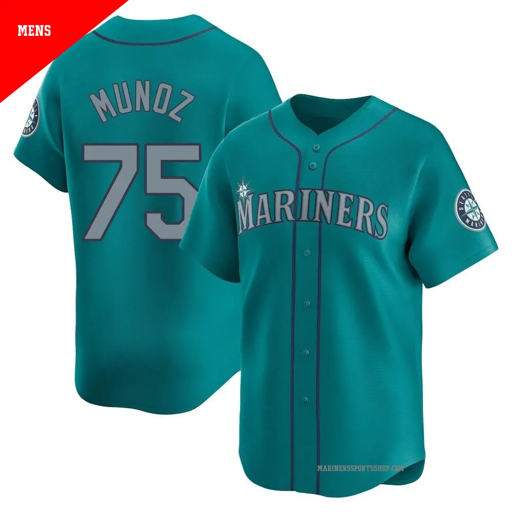 Men's ＃75 Andres Munoz Seattle Mariners Aqua Limited Alternate Jersey