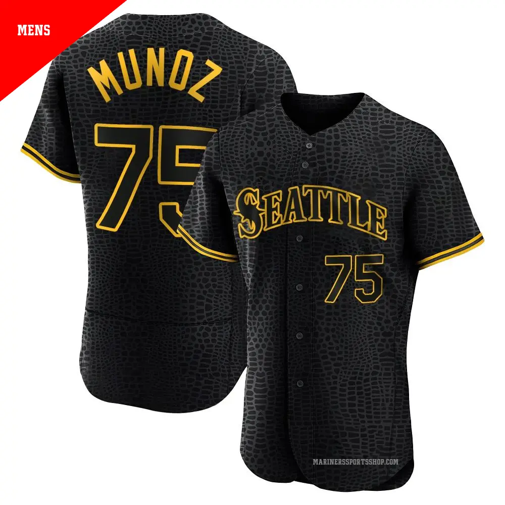 Men's ＃75 Andres Munoz Seattle Mariners Black Authentic Snake Skin City Jersey