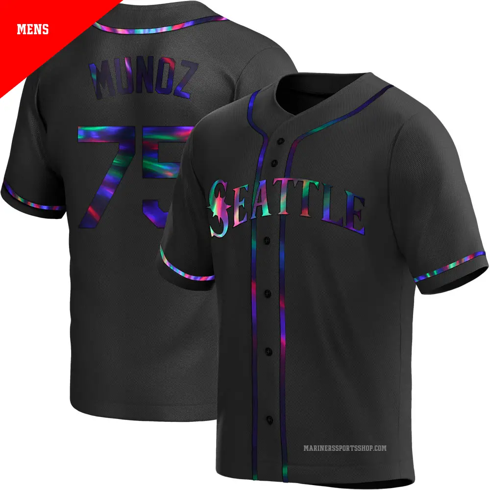 Men's ＃75 Andres Munoz Seattle Mariners Black Replica Holographic Alternate Jersey
