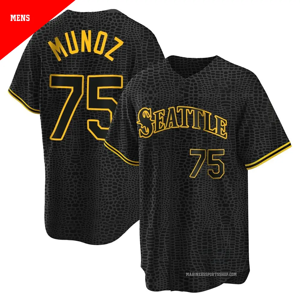 Men's ＃75 Andres Munoz Seattle Mariners Black Replica Snake Skin City Jersey