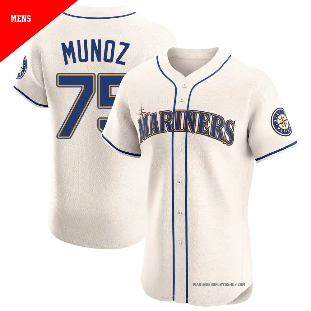 Men's ＃75 Andres Munoz Seattle Mariners Cream Elite Alternate Jersey