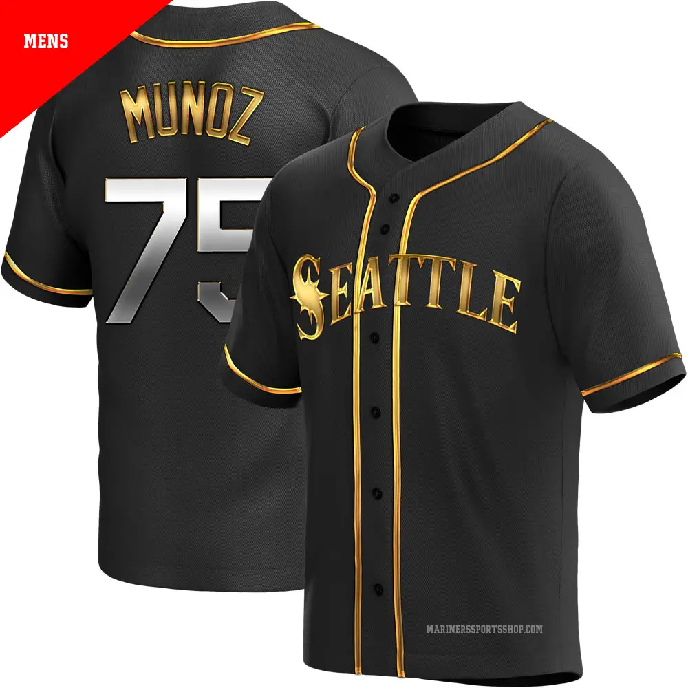 Men's ＃75 Andres Munoz Seattle Mariners Gold Replica Black en Alternate Jersey