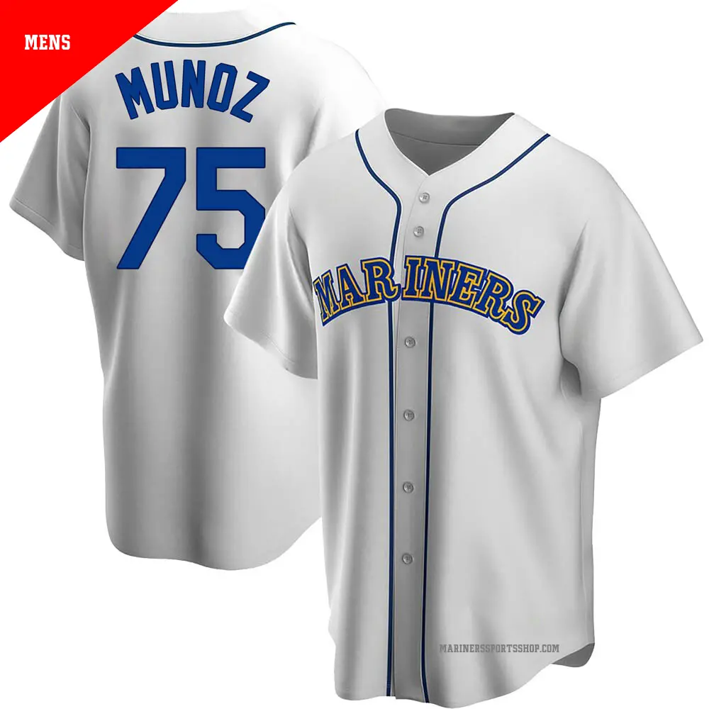 Men's ＃75 Andres Munoz Seattle Mariners White Replica Home Cooperstown Collection Jersey
