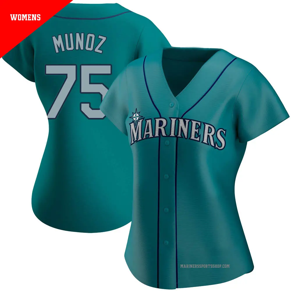 Women's ＃75 Andres Munoz Seattle Mariners Aqua Replica Alternate Jersey