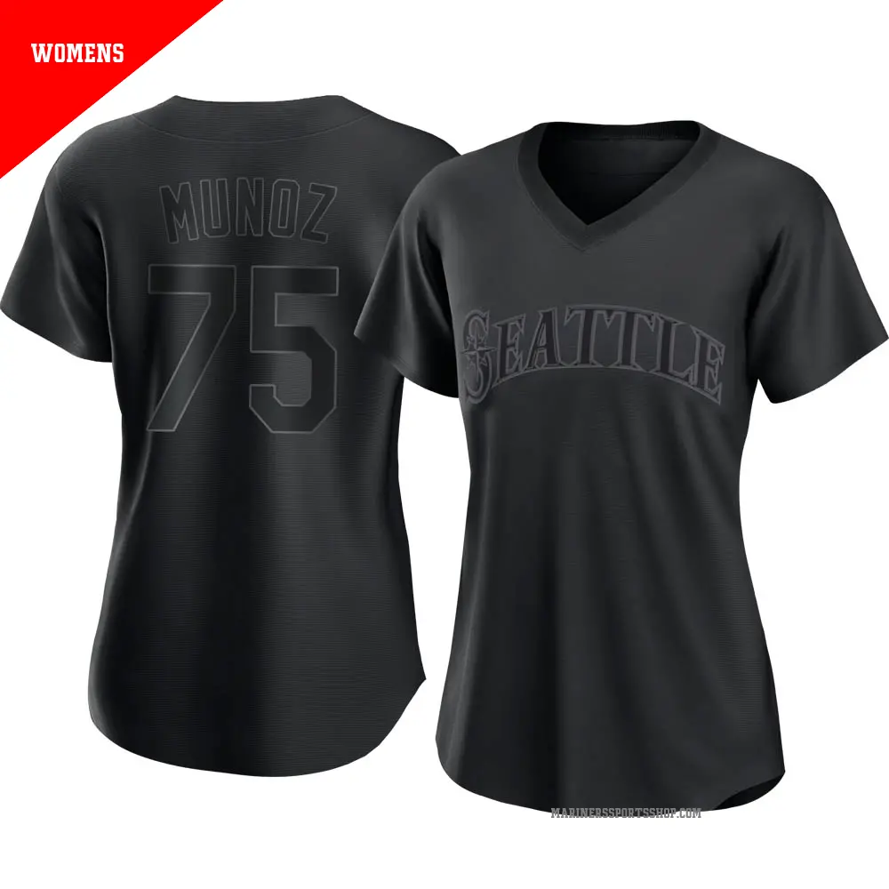 Women's ＃75 Andres Munoz Seattle Mariners Black Authentic Pitch Fashion Jersey