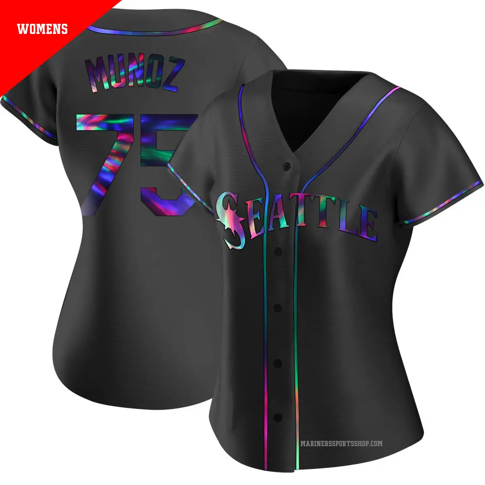 Women's ＃75 Andres Munoz Seattle Mariners Black Replica Holographic Alternate Jersey