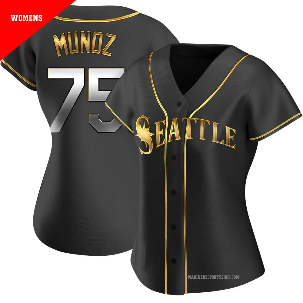 Women's ＃75 Andres Munoz Seattle Mariners Gold Replica Black en Alternate Jersey