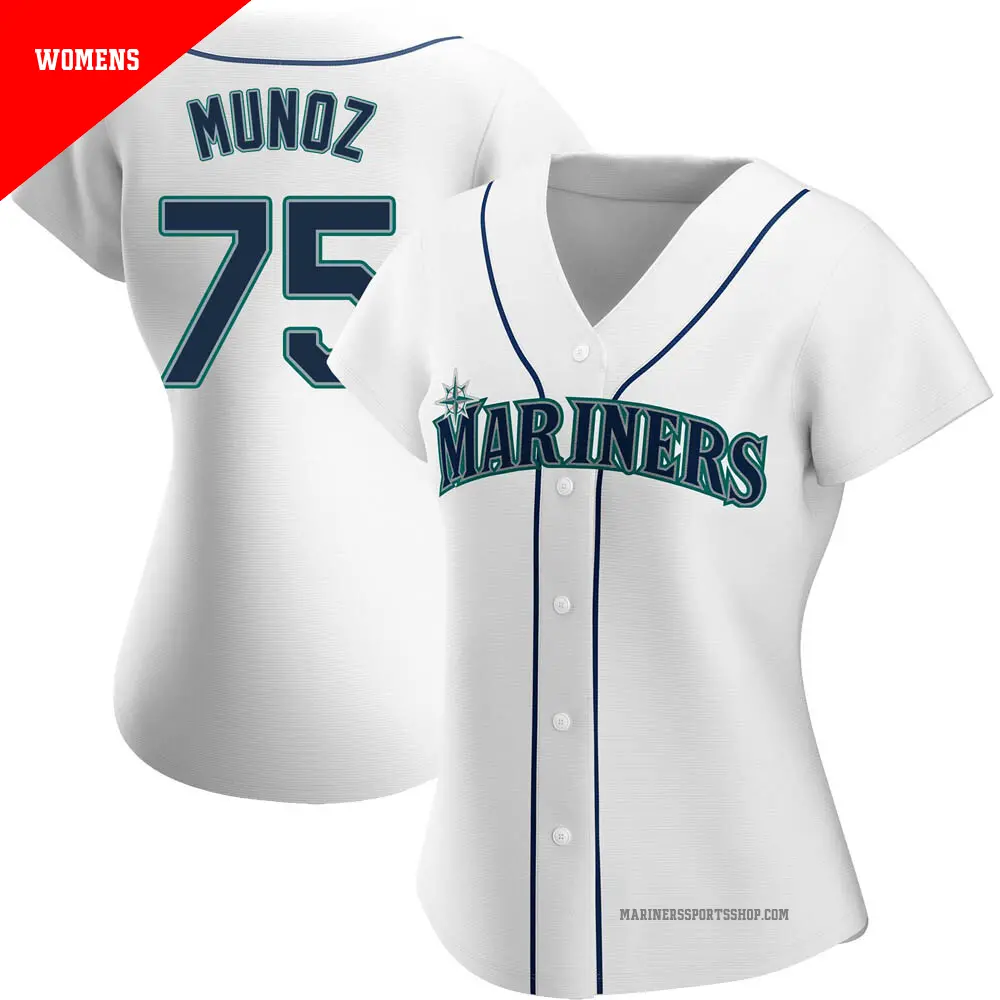 Women's ＃75 Andres Munoz Seattle Mariners White Authentic Home Jersey