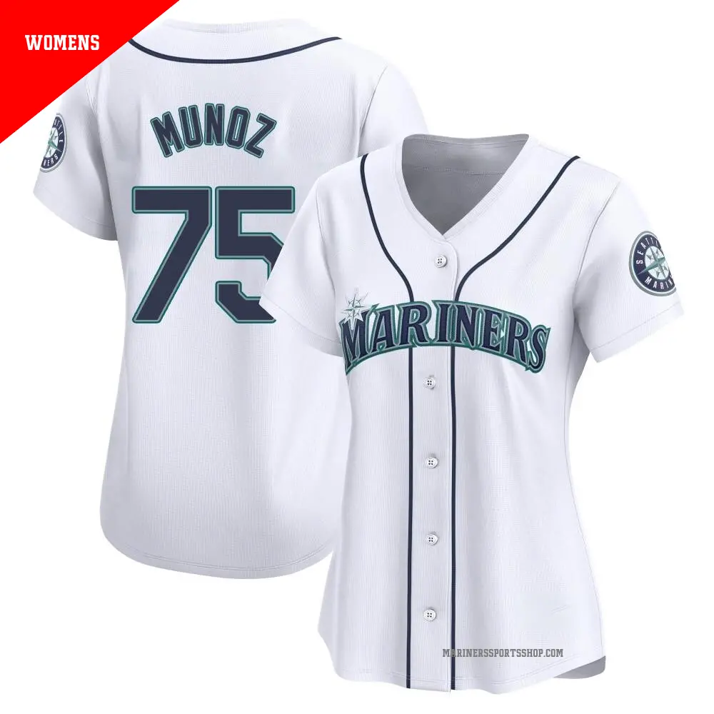 Women's ＃75 Andres Munoz Seattle Mariners White Limited Home Jersey