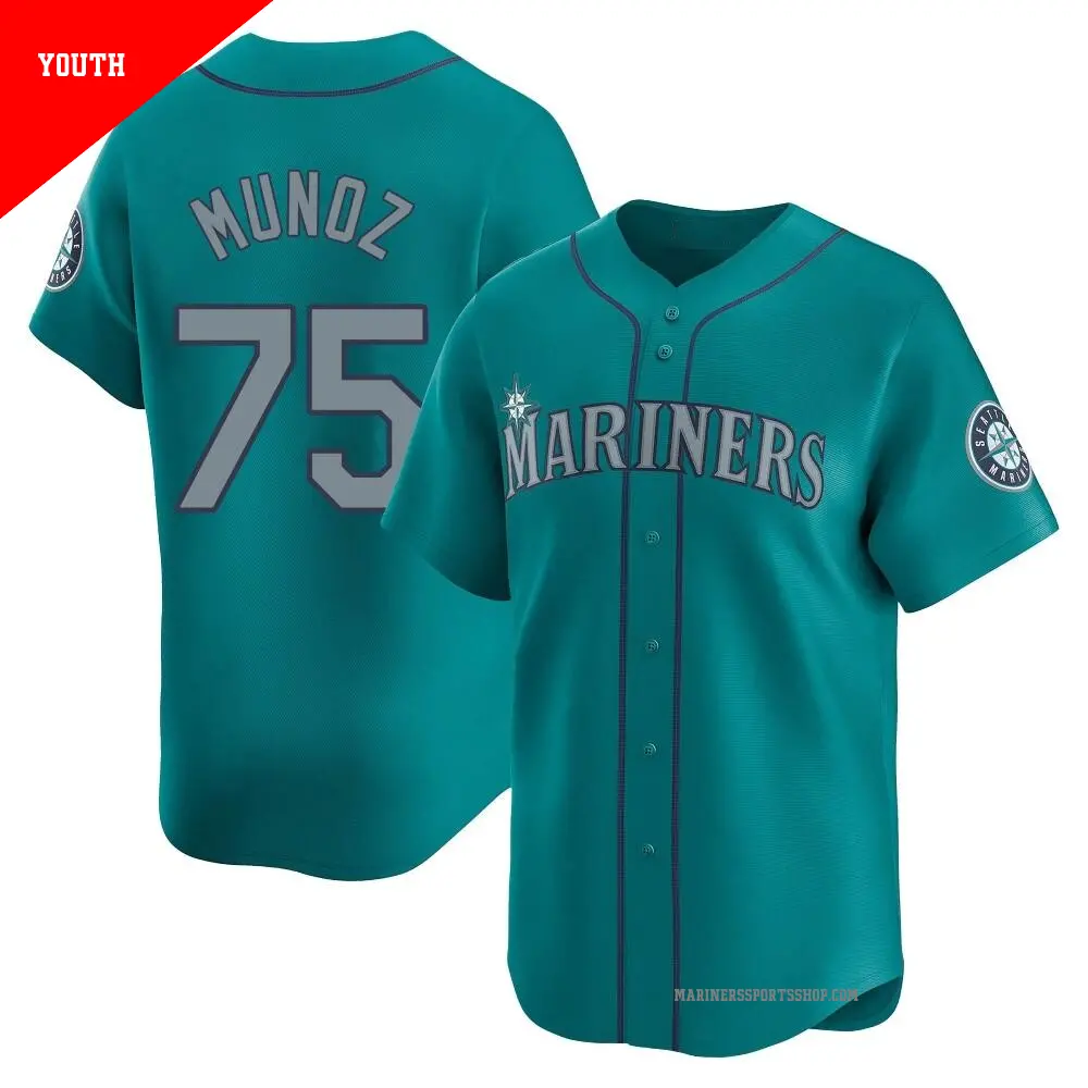 Youth ＃75 Andres Munoz Seattle Mariners Aqua Limited Alternate Jersey