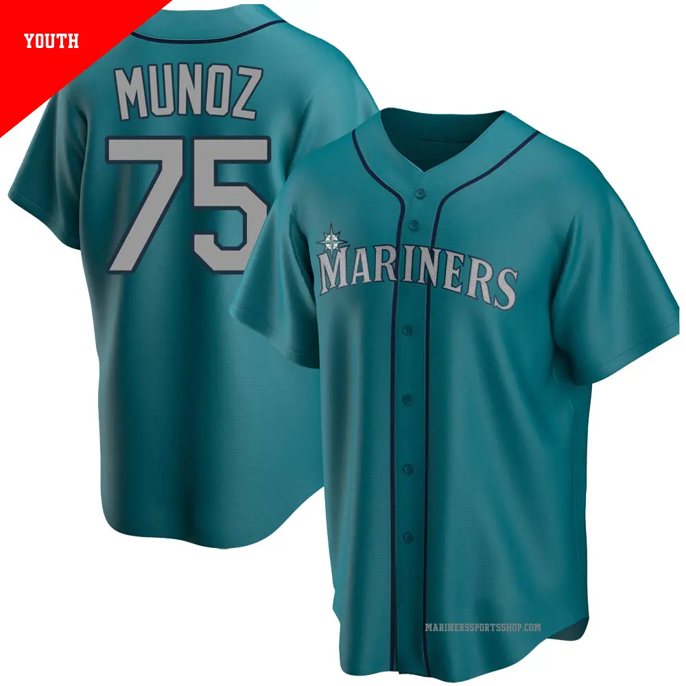 Youth ＃75 Andres Munoz Seattle Mariners Aqua Replica Alternate Jersey