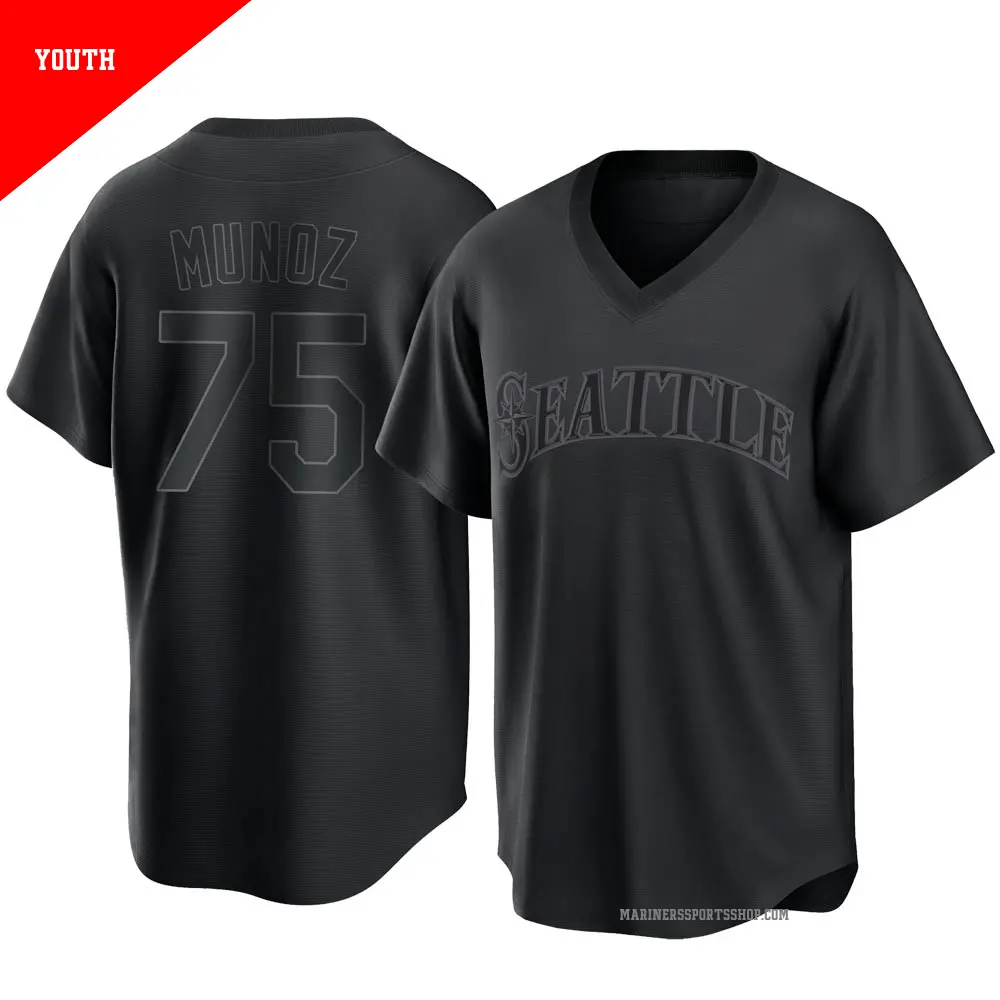 Youth ＃75 Andres Munoz Seattle Mariners Black Replica Pitch Fashion Jersey