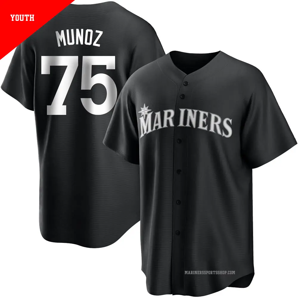 Youth ＃75 Andres Munoz Seattle Mariners Black/White Replica Jersey