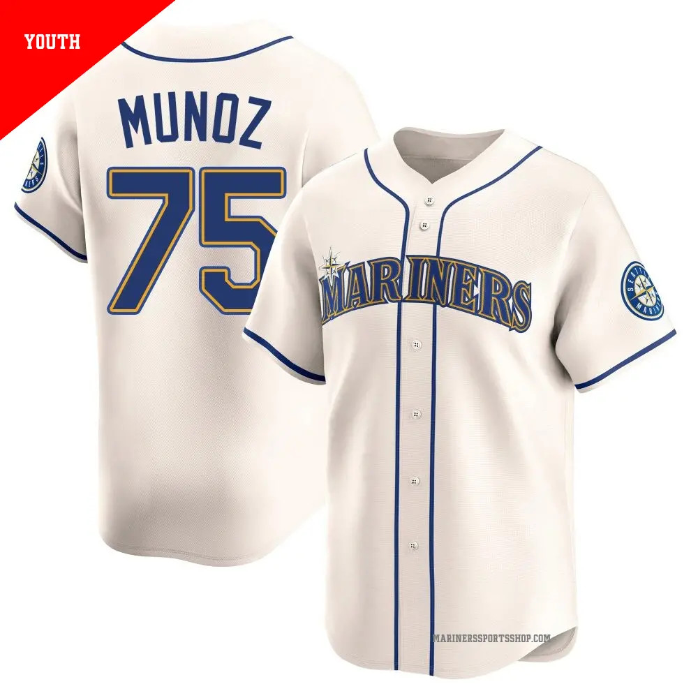 Youth ＃75 Andres Munoz Seattle Mariners Cream Limited Alternate Jersey