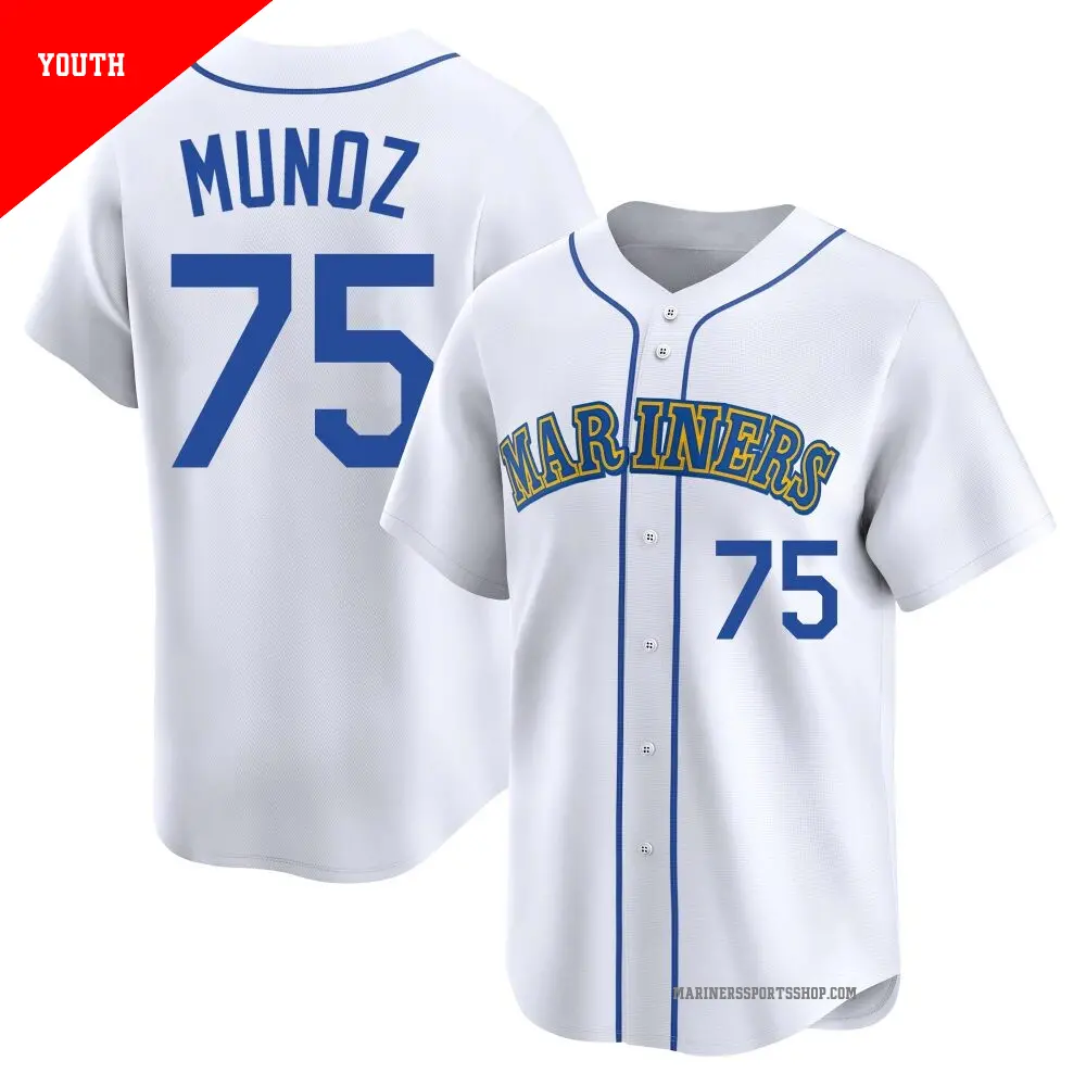 Youth ＃75 Andres Munoz Seattle Mariners White Limited Throwback Cooperstown Collection Jersey